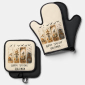 Happy "Spooky" Halloween Pumpkins Scarecrow Ghost Ofenhandschuh & Topflappen-Set (Vorderseite/Rückseite)