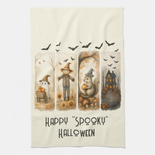 Happy "Spooky" Halloween Scarecrow Eichhörnchen Ho Geschirrtuch (Vertikal)