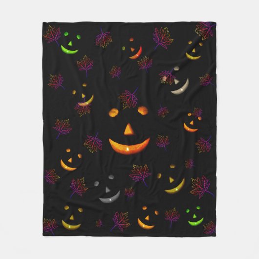Happy Spooky Jack-O'-Laterne Blätter Neon Glow Fleecedecke (Vorderseite)