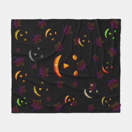 Happy Spooky Jack-O'-Laterne Blätter Neon Glow Fleecedecke (Vorderseite (Horizontal))