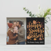 Happy Spooky Saison Familie Fotokarte, Halloween (Stehend Vorderseite)