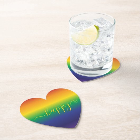 Happy Sprichwort Regenbogen Streifen Untersetzer (Vor Ort)