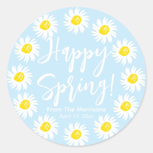 Happy Spring blass blauen Daisis Frame benutzerdef Runder Aufkleber (Vorderseite)