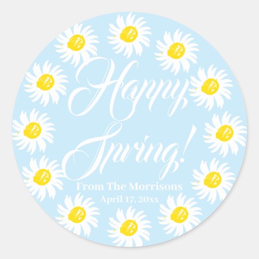 Happy Spring blass blauer Daisy Frame benutzerdefi Runder Aufkleber (Vorderseite)