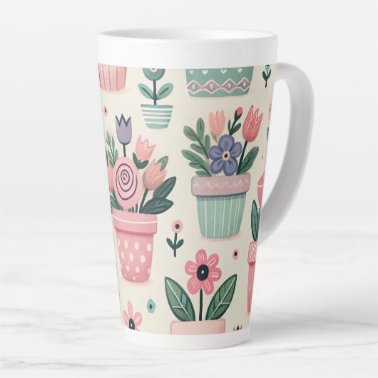 Happy Spring Blume Pot Print Design Milchtasse (Rechte Ecke)