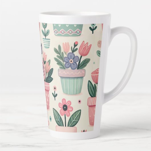 Happy Spring Blume Pot Print Design Milchtasse (Rechts)