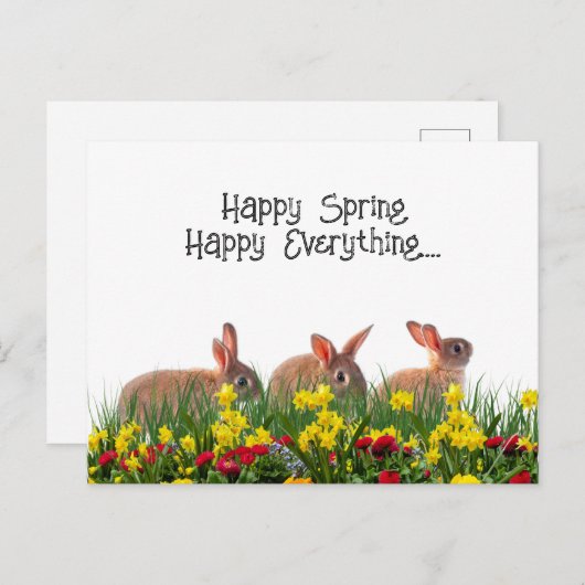 Happy Spring Blumen and Rabbits Postkarte (Vorne/Hinten)