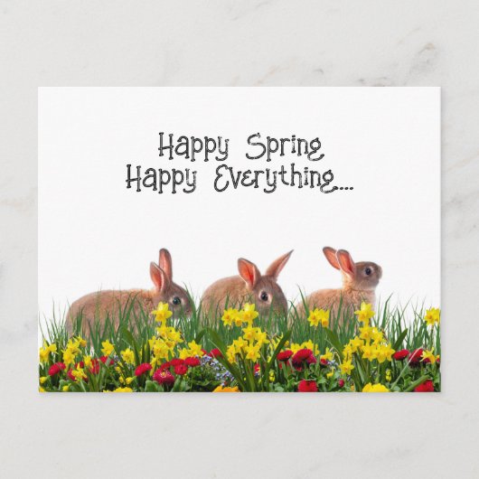 Happy Spring Blumen and Rabbits Postkarte (Vorderseite)