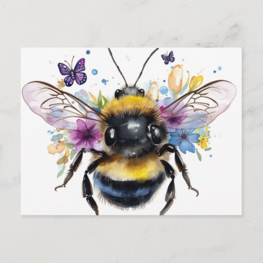 Happy Spring Bumble Bee and Butterflies Postkarte (Vorderseite)