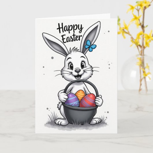 Happy Spring Bunny Egg Card Karte (Gelbe Blume)