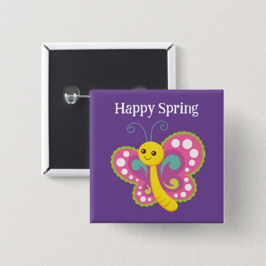 Happy Spring Butterfly Button (Vorne & Hinten)