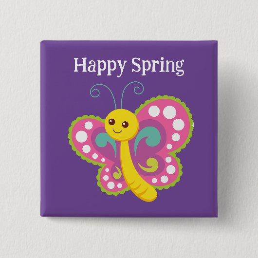 Happy Spring Butterfly Button (Vorderseite)