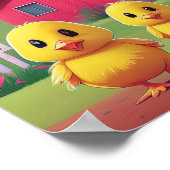 Happy Spring Chicks in Barnyard Poster (Ecke)