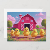 Happy Spring Chicks in Barnyard Postkarte (Vorne/Hinten)