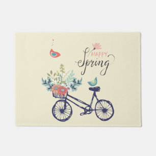 Happy Spring Design: Fahrrad, Blume und Vögel  Fußmatte