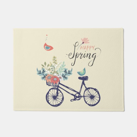 Happy Spring Design: Fahrrad, Blume und Vögel Fußmatte (Vorderseite)