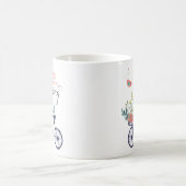 Happy Spring Design: Fahrrad, Blume und Vögel Kaffeetasse (Mittel)