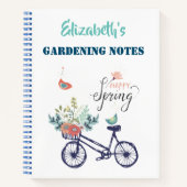 Happy Spring Design: Fahrrad, Blume und Vögel Notizblock (Vorderseite)