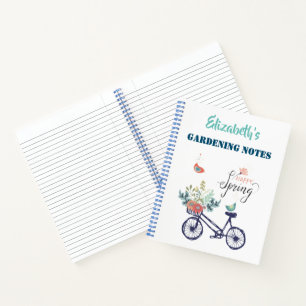 Happy Spring Design: Fahrrad, Blume und Vögel  Notizblock