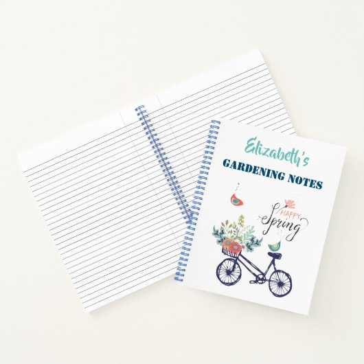Happy Spring Design: Fahrrad, Blume und Vögel Notizblock (Innenseite)