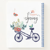 Happy Spring Design: Fahrrad, Blume und Vögel Notizblock (Rückseite)