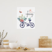 Happy Spring Design: Fahrrad, Blume und Vögel Poster (Küche)