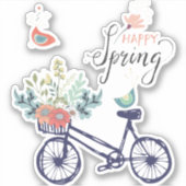 Happy Spring Design: Fahrrad und Blume Aufkleber (Vorderseite)