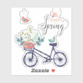 Happy Spring Design: Fahrrad und Blume Aufkleber (Blatt)