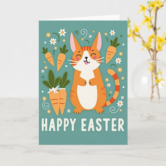 Happy Spring Feline Easter Card Karte (Gelbe Blume)
