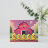 Happy Spring Five Yellow Chicks in Barnyard Postkarte (Stehend Vorderseite)