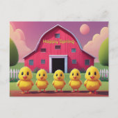 Happy Spring Five Yellow Chicks in Barnyard Postkarte (Vorderseite)