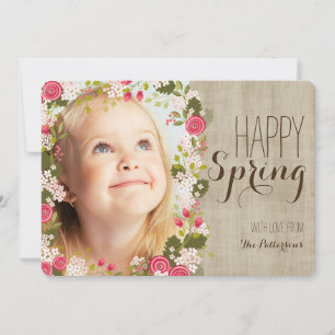 Happy Spring Floral Leinen-Foto-Grußkarte Karte