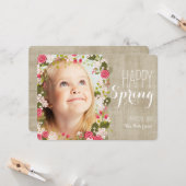 Happy Spring Floral | Leinen-Foto-Grußkarte Karte (Vorderseite/Rückseite Beispiel)