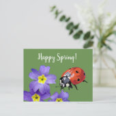 Happy Spring Flowers Ladybug Postcard Postkarte (Stehend Vorderseite)