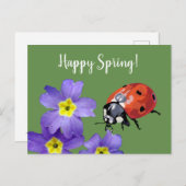 Happy Spring Flowers Ladybug Postcard Postkarte (Vorne/Hinten)
