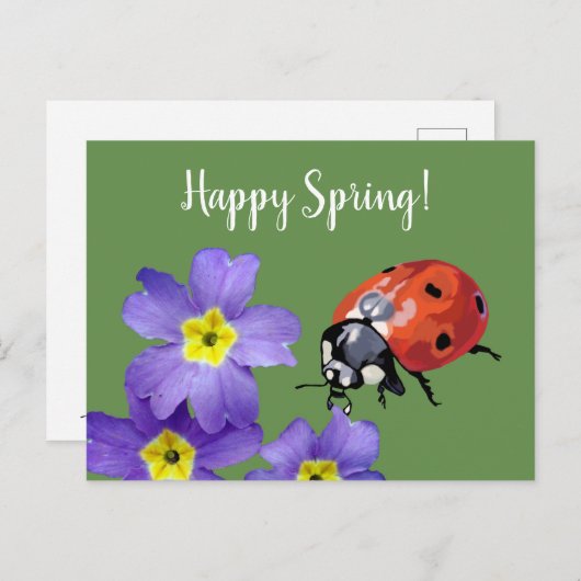 Happy Spring Flowers Ladybug Postcard Postkarte (Vorne/Hinten)