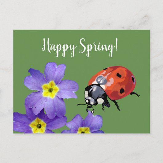 Happy Spring Flowers Ladybug Postcard Postkarte (Vorderseite)