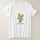 Happy Spring Irises und Daffodils Große Größe T-Shirt (Design vorne)