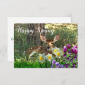 Happy Spring l Deer and Tulips Flat Card Einladung (Vorne/Hinten)