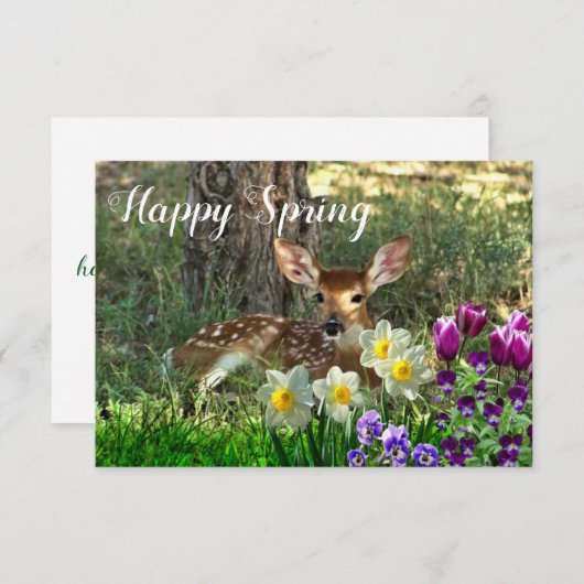 Happy Spring l Deer and Tulips Flat Card Einladung (Vorne/Hinten)