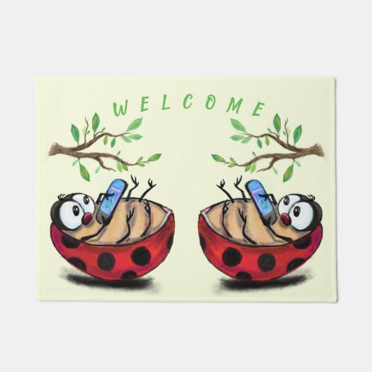Happy Spring Ladybugs Funny Doormat Willkommen Fußmatte (Vorderseite)