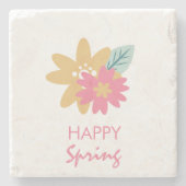 Happy Spring Oaster Florals Pink Blue Yellow Steinuntersetzer (Vorderseite)