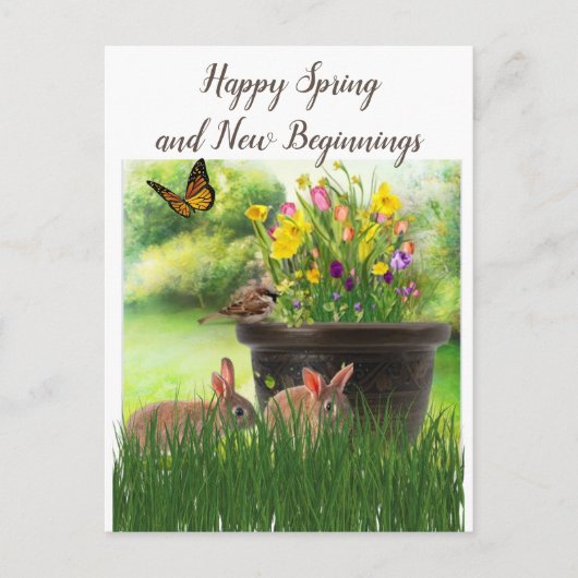 Happy Spring / Osterkollage Art Blume Postkarte (Vorderseite)