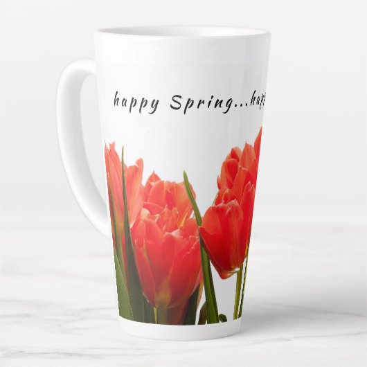 Happy Spring Red Tulip Blume Milchtasse (Linke Ecke)