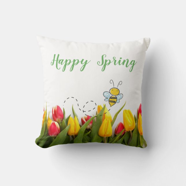 Happy Spring Tulip Blume Holiday Pillow Kissen (Vorderseite)