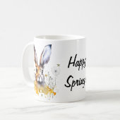 Happy Spring Watercolor Rabbit Yellow Flowers Tass Kaffeetasse (Vorderseite Links)