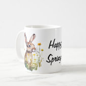 Happy Spring Watercolor Rabbit Yellow Flowers Tass Kaffeetasse (Vorderseite Links)