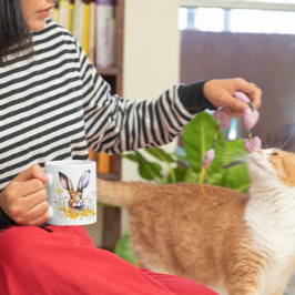 Happy Spring Watercolor Rabbit Yellow Flowers Tass Kaffeetasse