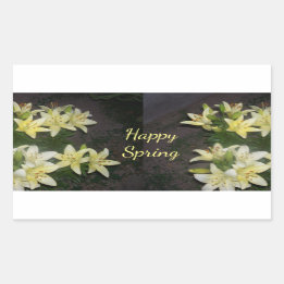 Happy Spring Yellow Lilies on Dark Background Rechteckiger Aufkleber