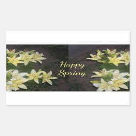 Happy Spring Yellow Lilies on Dark Background Rechteckiger Aufkleber